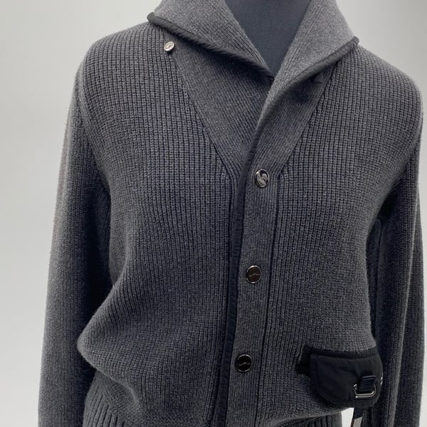  Ralph Lauren Ribbed Wool Blend Shawl Collar Cardigan with Nylon Pocket Detail
