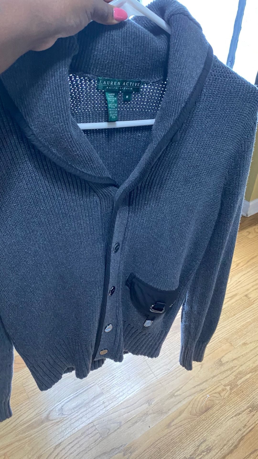 Ralph Lauren Ribbed Wool Blend Shawl Collar Cardigan with Nylon Pocket Detail 8