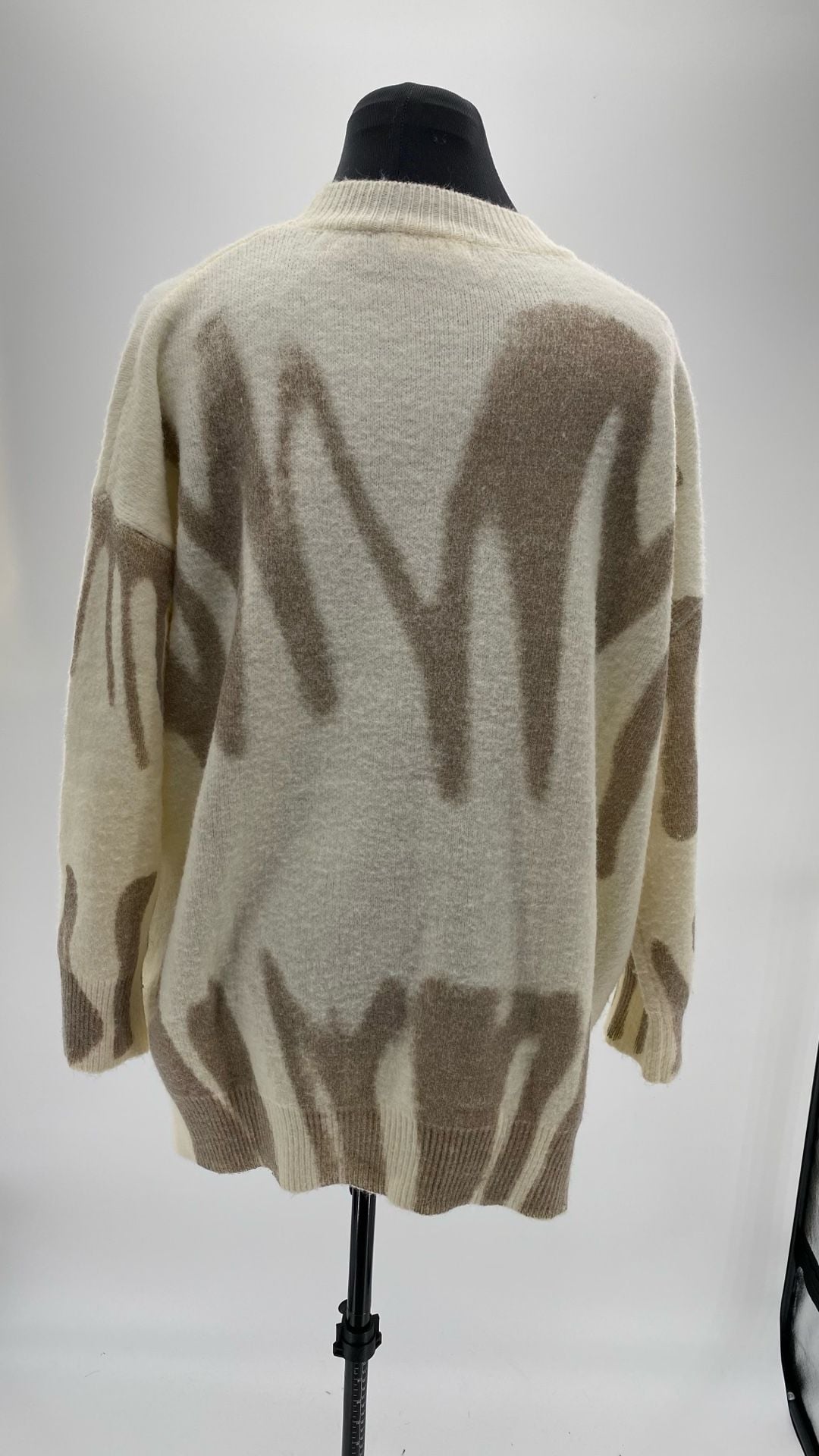 Scribble Print Drop Shoulder Fuzzy Knit Sweater in Ivory and Mocha 4