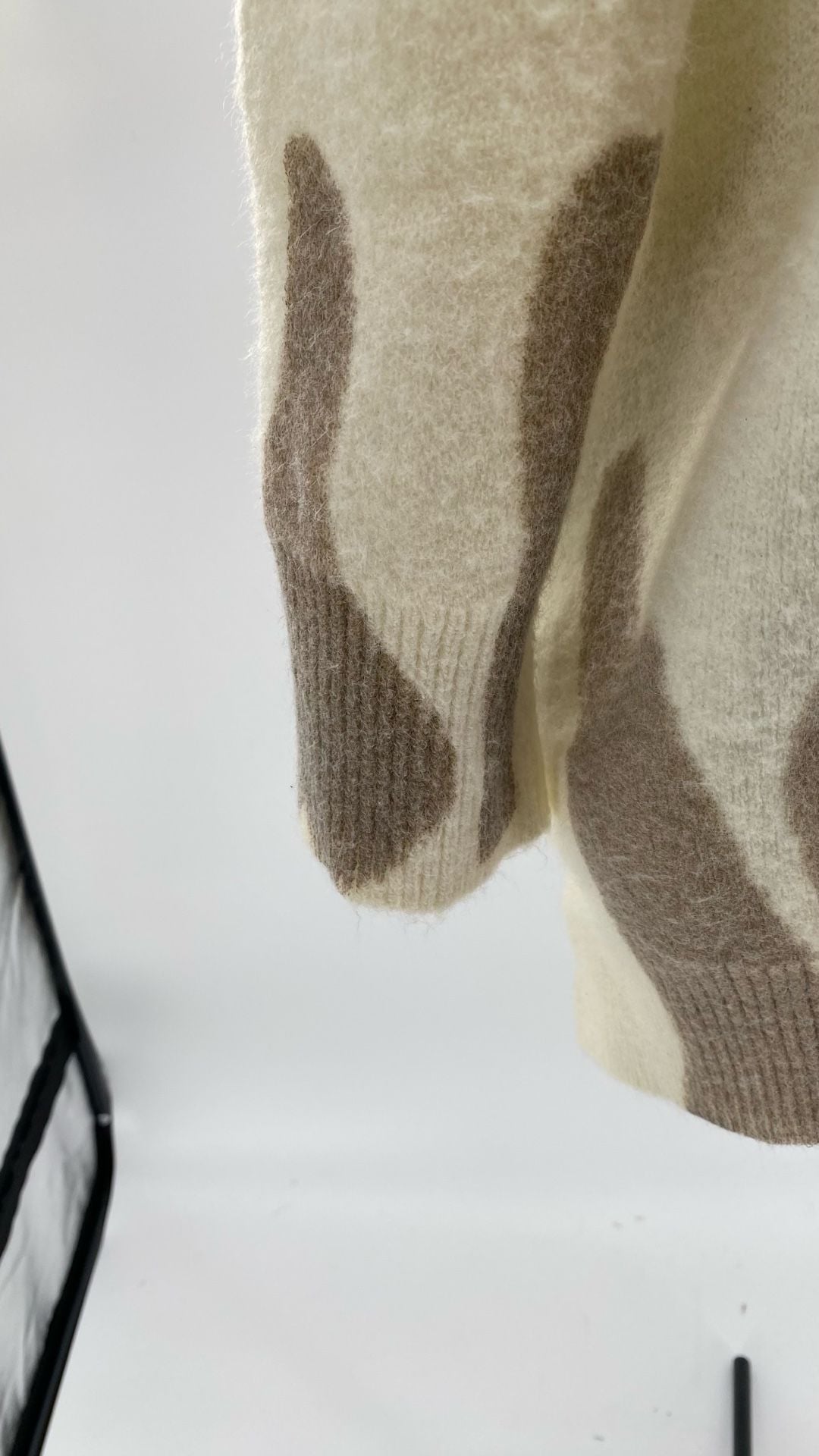Scribble Print Drop Shoulder Fuzzy Knit Sweater in Ivory and Mocha 6