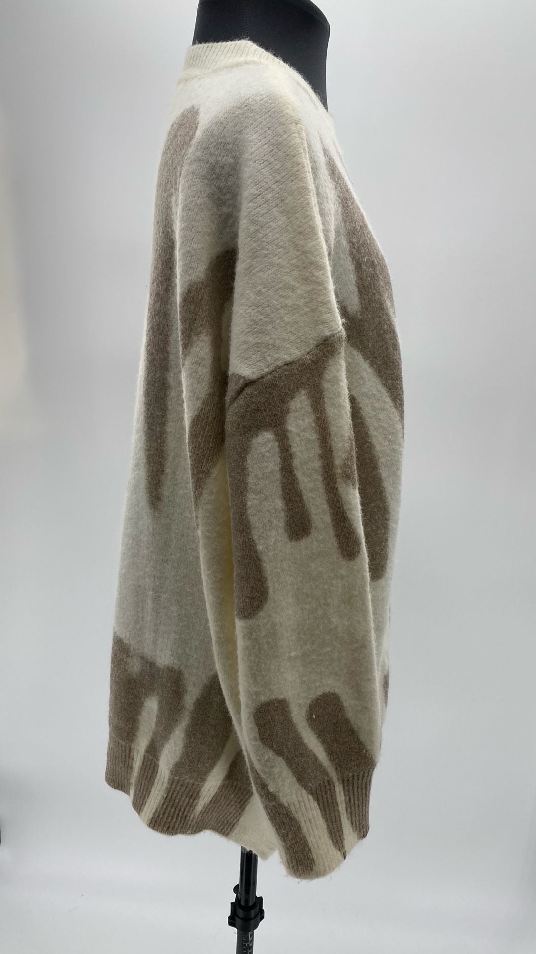 Scribble Print Drop Shoulder Fuzzy Knit Sweater in Ivory and Mocha 7