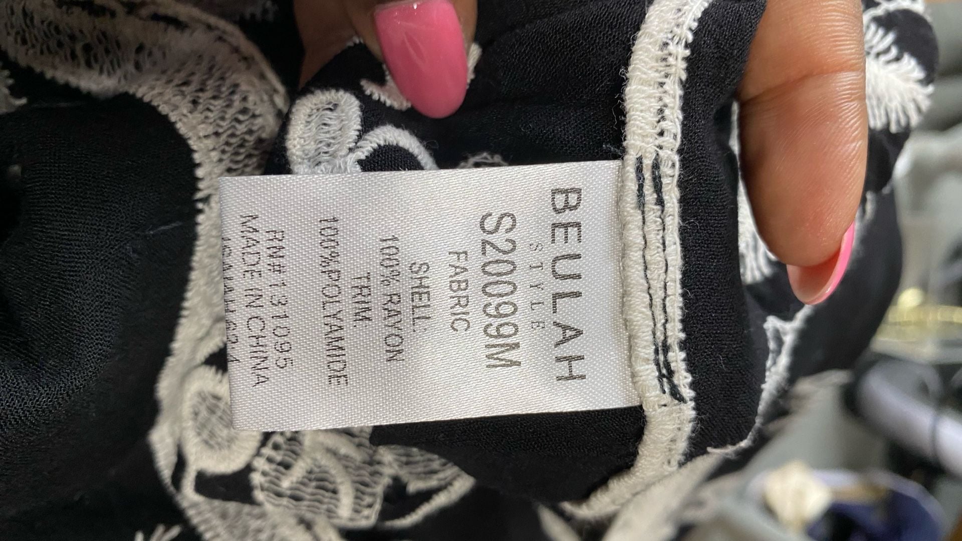 Beulah Style Black and Ivory Embroidered Boho Top with Crochet Hem 8