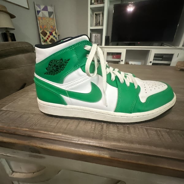 Nike Air Jordan 1 Mid Shoes Lucky Green White Black DQ8426-301 Men's Size 13