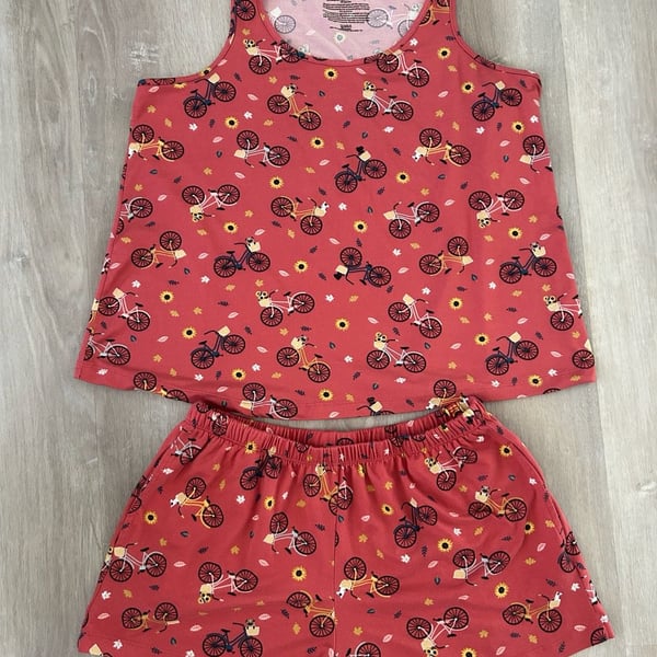 Joyspun Women's Bicycle and Sunflower Print Tank Top and Shorts 2-Piece Pajama Set