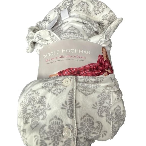 Carole Hochman Silky Stretch Microfleece Pajama Set, Damask Print, Size XL