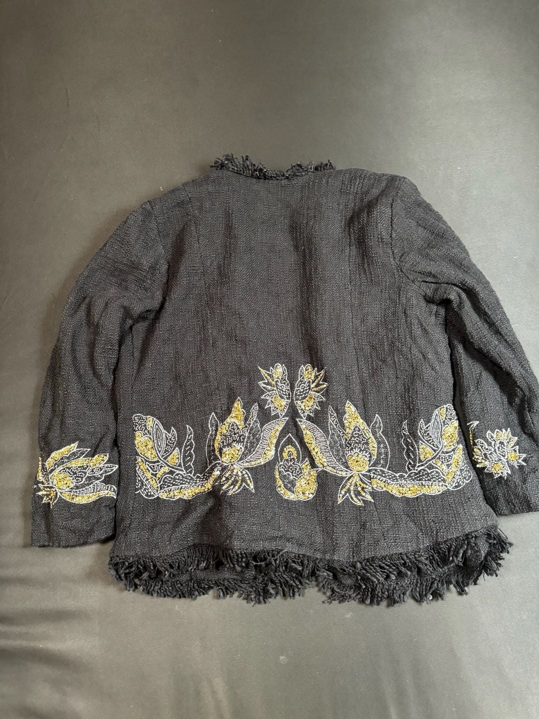 Denim 24/7 Black Cotton Embellished Fringe Cardigan Jacket 10