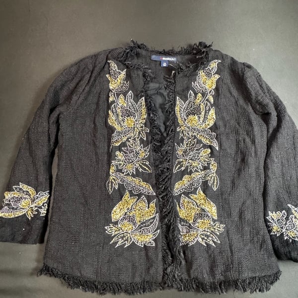 Denim 24/7 Black Cotton Embellished Fringe Cardigan Jacket