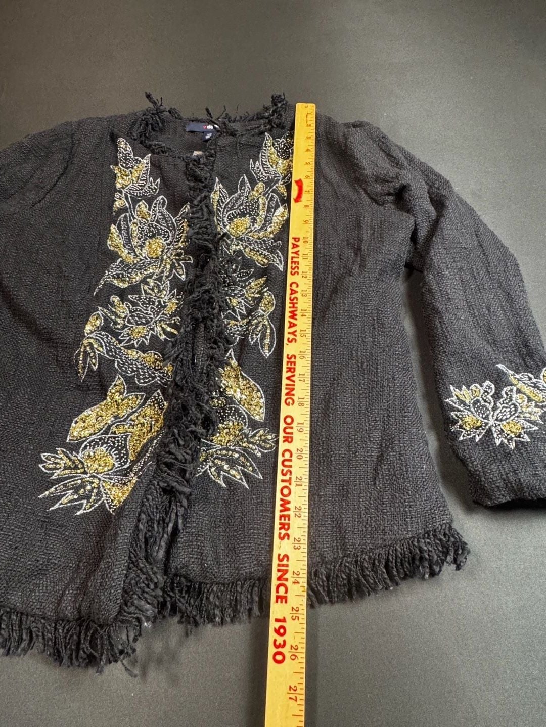 Denim 24/7 Black Cotton Embellished Fringe Cardigan Jacket 7