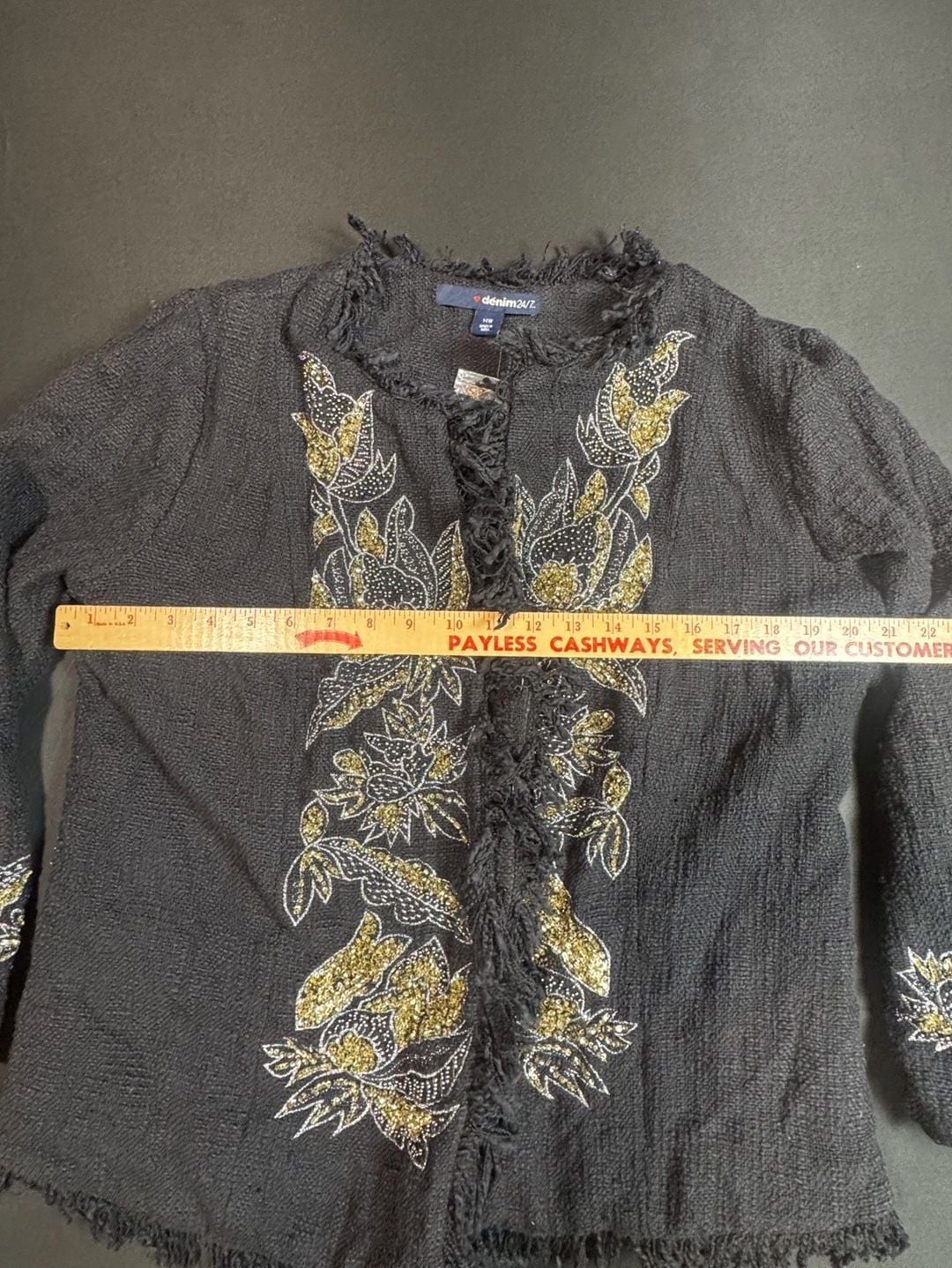 Denim 24/7 Black Cotton Embellished Fringe Cardigan Jacket 8