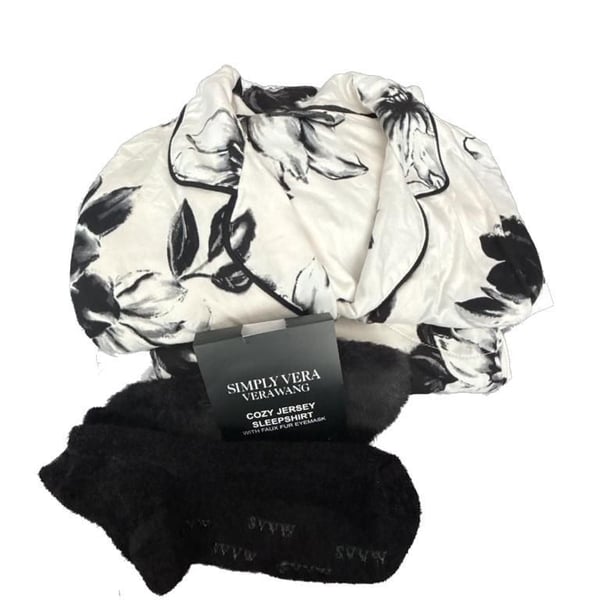 Simply Vera Vera Wang Three-Piece Cozy Jersey Sleepshirt Set with Faux Fur Eyemask