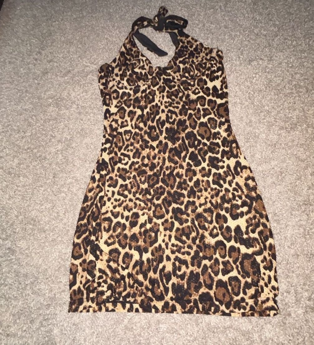 SHEIN Leopard Print Sleeveless Halter Mini Dress 1