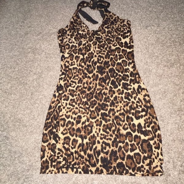 SHEIN Leopard Print Sleeveless Halter Mini Dress