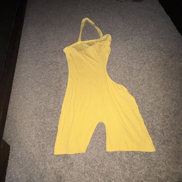 SHEIN Ribbed Halter Neck Bodycon Romper in Yellow