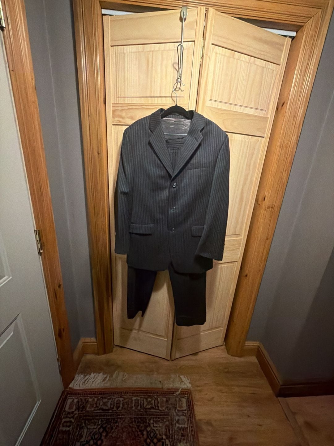 Calvin Klein Men's Black Pinstripe Two-Piece Wool Suit 1