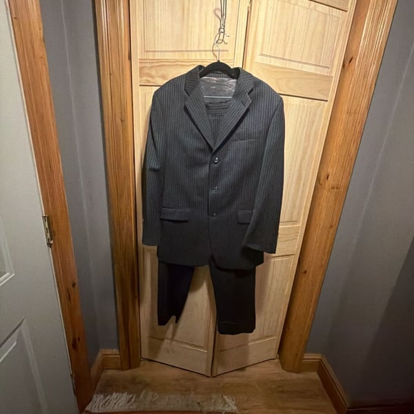Calvin Klein Men's Black Pinstripe Two-Piece Wool Suit