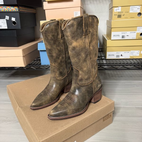 Steve Madden Albany Brown Distressed Western Cowboy Boots Women’s Leather