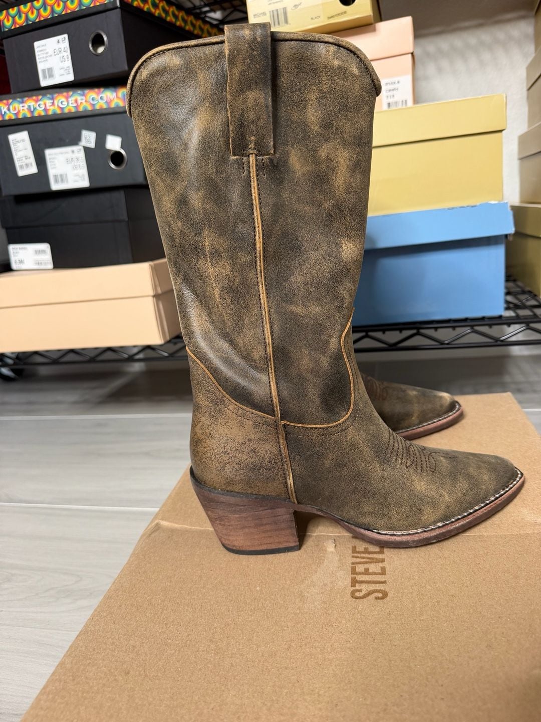 Steve Madden Albany Brown Distressed Western Cowboy Boots Women’s Leather 5