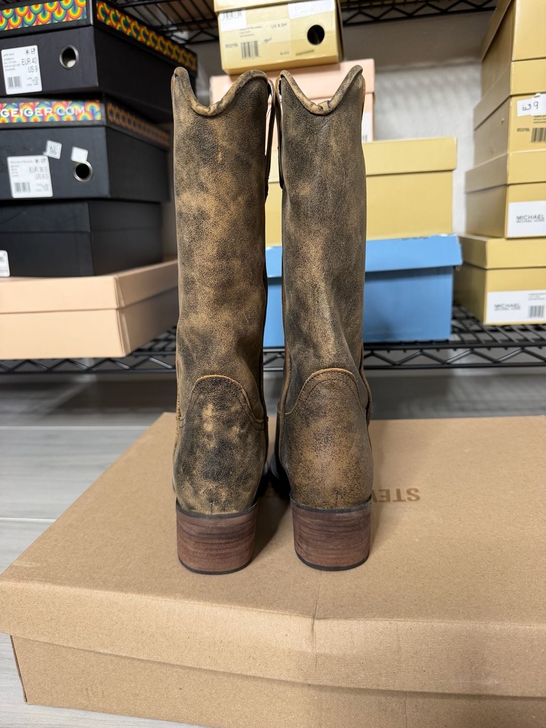 Steve Madden Albany Brown Distressed Western Cowboy Boots Women’s Leather 9