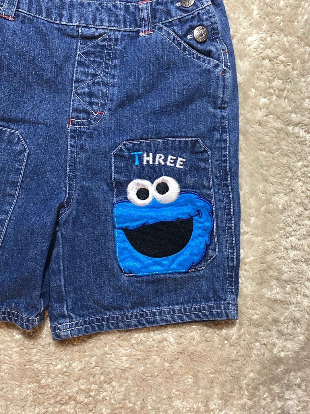 Vintage Sesame Street Elmo and Cookie Monster Denim Shortalls 4T 3