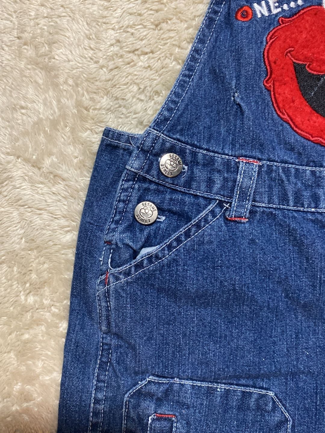 Vintage Sesame Street Elmo and Cookie Monster Denim Shortalls 4T 5