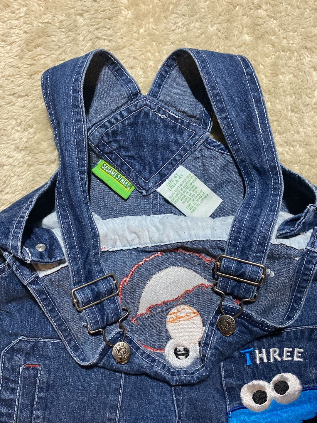 Vintage Sesame Street Elmo and Cookie Monster Denim Shortalls 4T 6