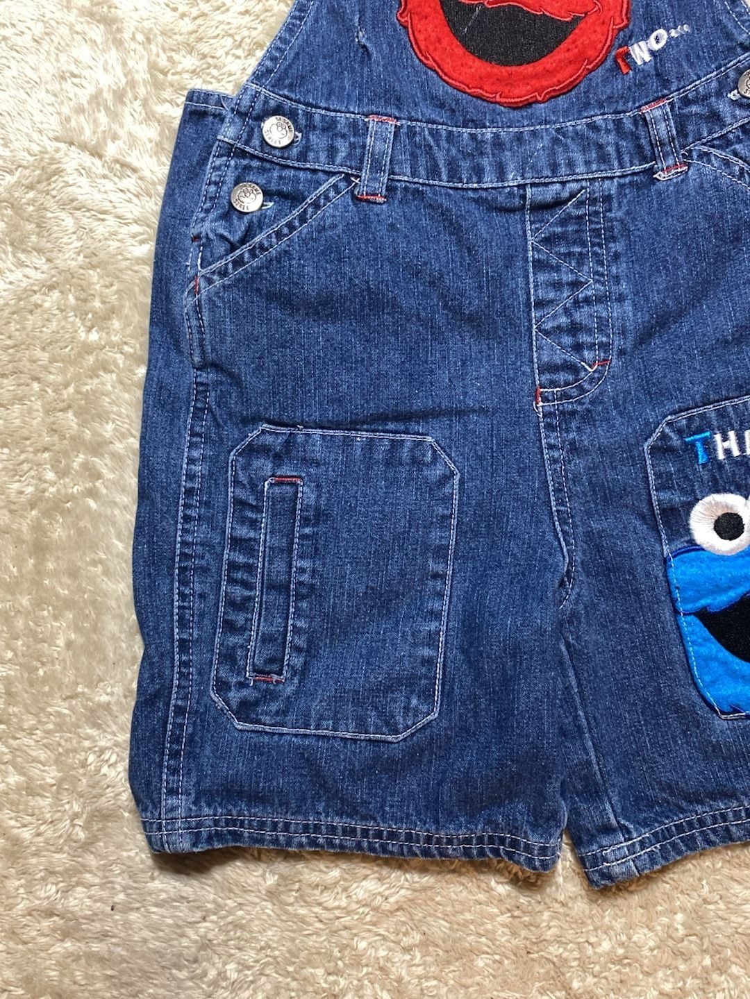 Vintage Sesame Street Elmo and Cookie Monster Denim Shortalls 4T 4