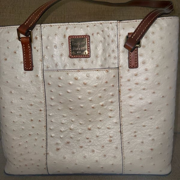 Dooney & Bourke Ostrich Leather Lexington Shopper Tote Bag in Bone