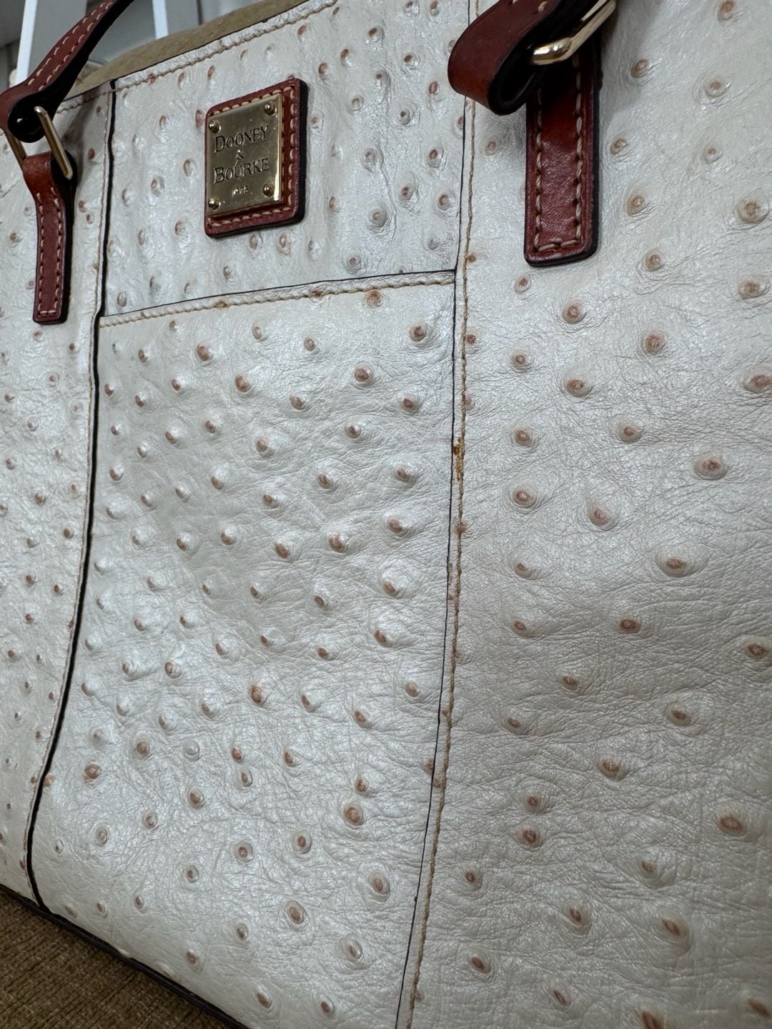 Dooney & Bourke Ostrich Leather Lexington Shopper Tote Bag in Bone 5