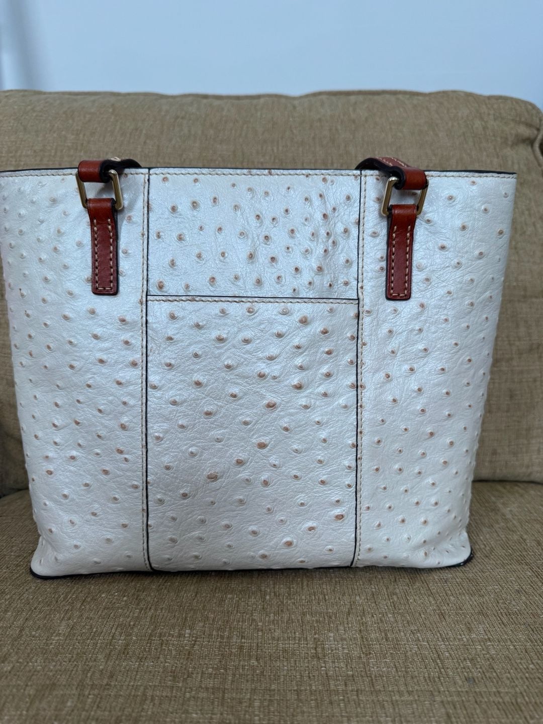 Dooney & Bourke Ostrich Leather Lexington Shopper Tote Bag in Bone 7