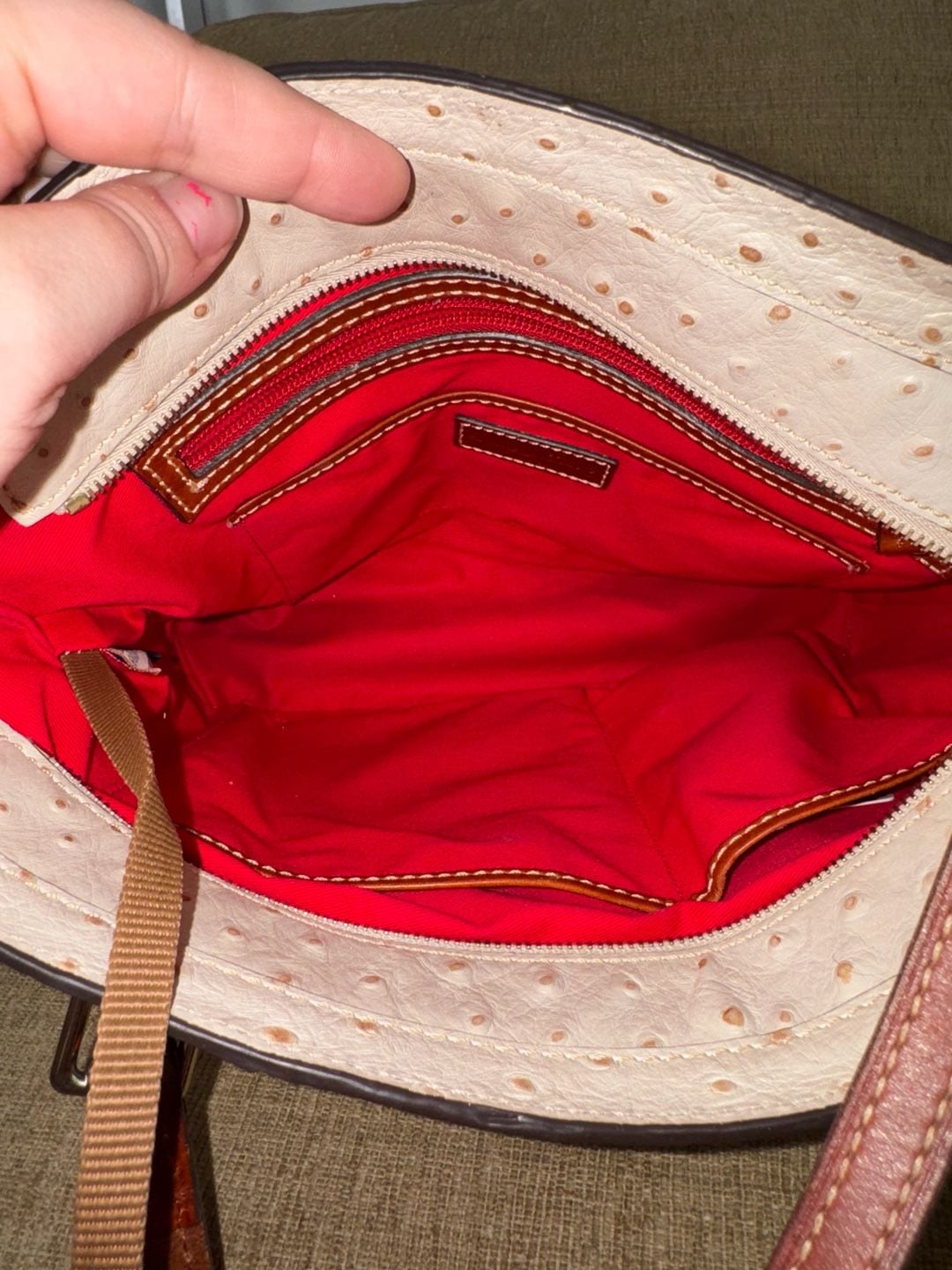 Dooney & Bourke Ostrich Leather Lexington Shopper Tote Bag in Bone 11