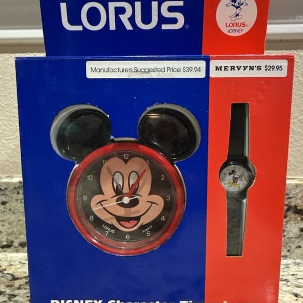 Lorus Disney Mickey Mouse Clock and Wristwatch Gift Set