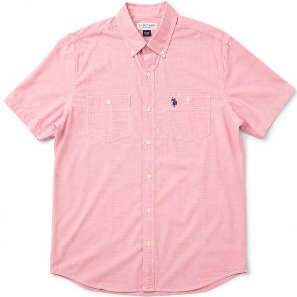 U.S. Polo Assn. Men's Pink Short Sleeve Button-Down Shirt with Dual Pockets