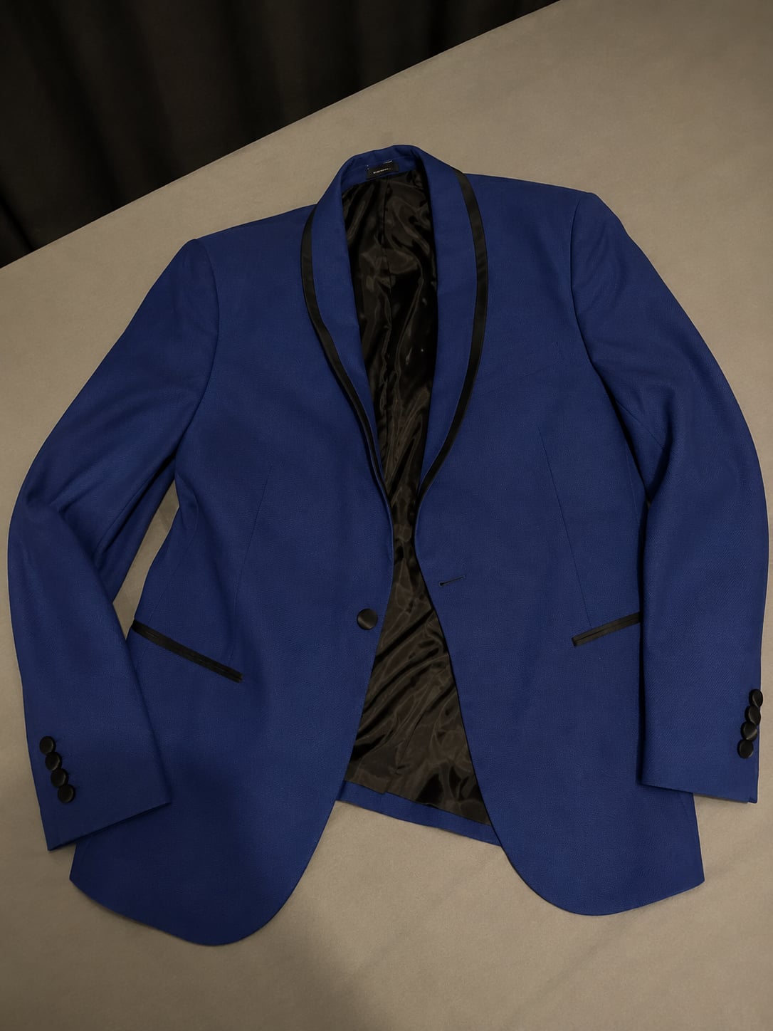 Men's Royal Blue Shawl Collar Tuxedo Blazer with Black Satin Trim 1