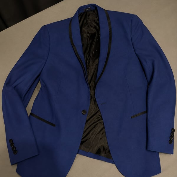 Men's Royal Blue Shawl Collar Tuxedo Blazer with Black Satin Trim