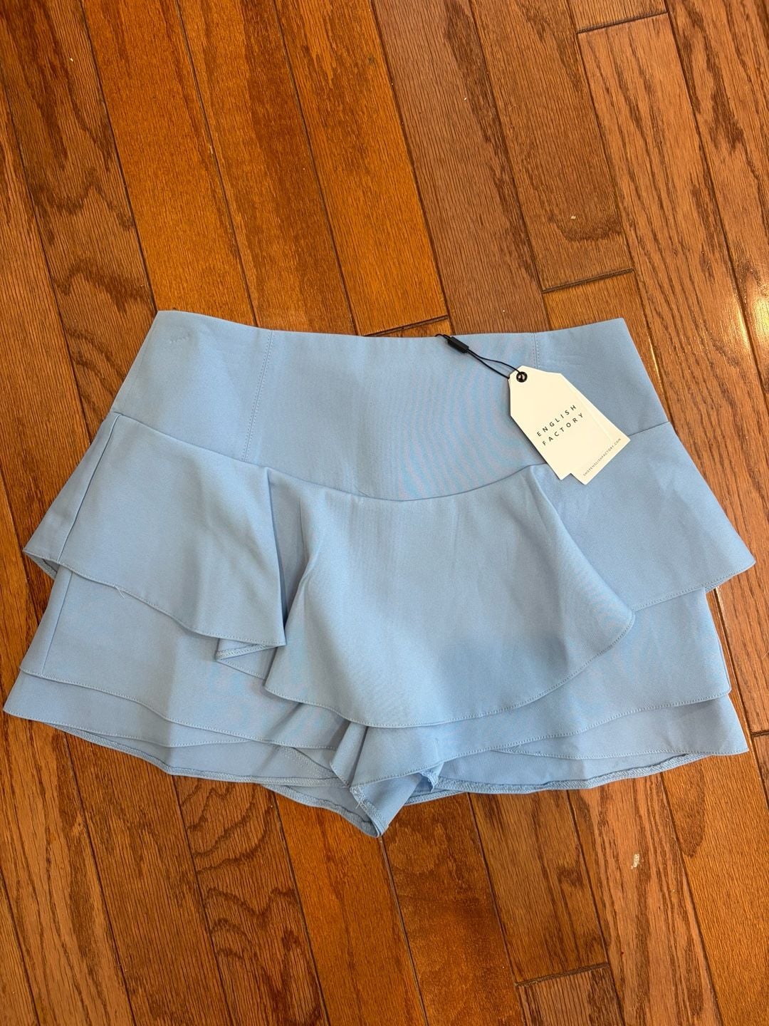 English Factory Ruffle Layered Mini Skort in Light Blue 1