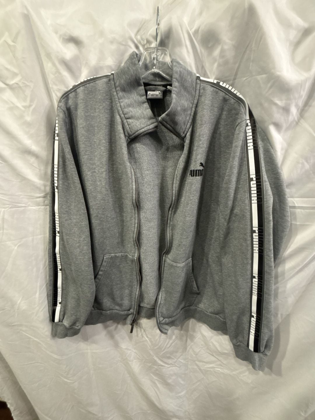 Puma Men's Heather Gray Full-Zip Track Jacket with Logo Taped Sleeves XL 2