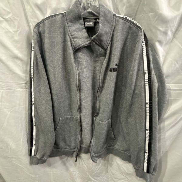 Puma Men's Heather Gray Full-Zip Track Jacket with Logo Taped Sleeves XL