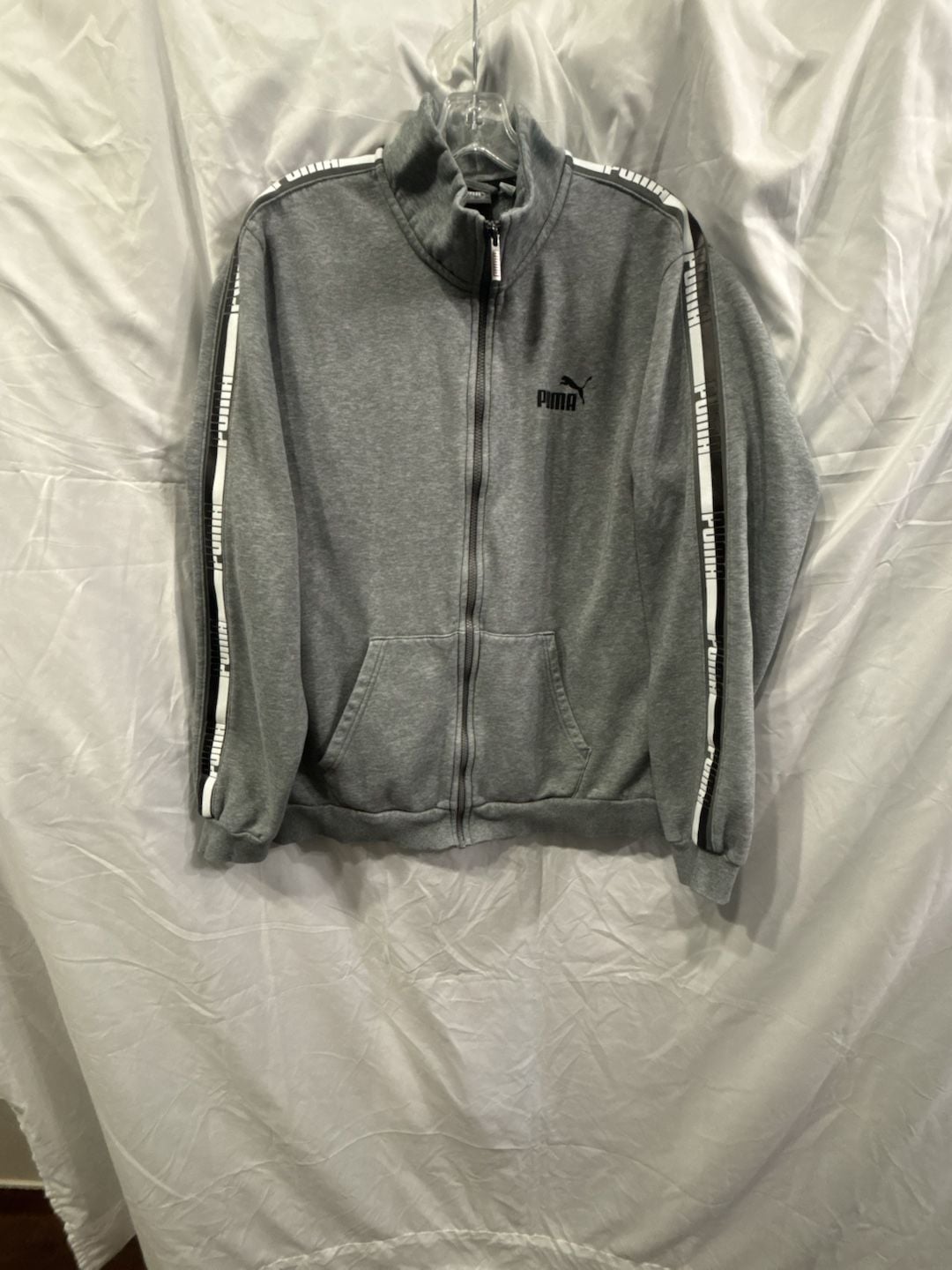 Puma Men's Heather Gray Full-Zip Track Jacket with Logo Taped Sleeves XL 3