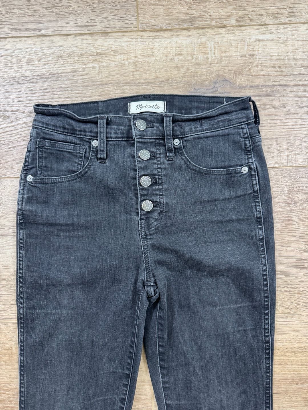 Madewell 10” High Rise Skinny Button Fly Jeans Black Raw Hem Women’s Size 25 7