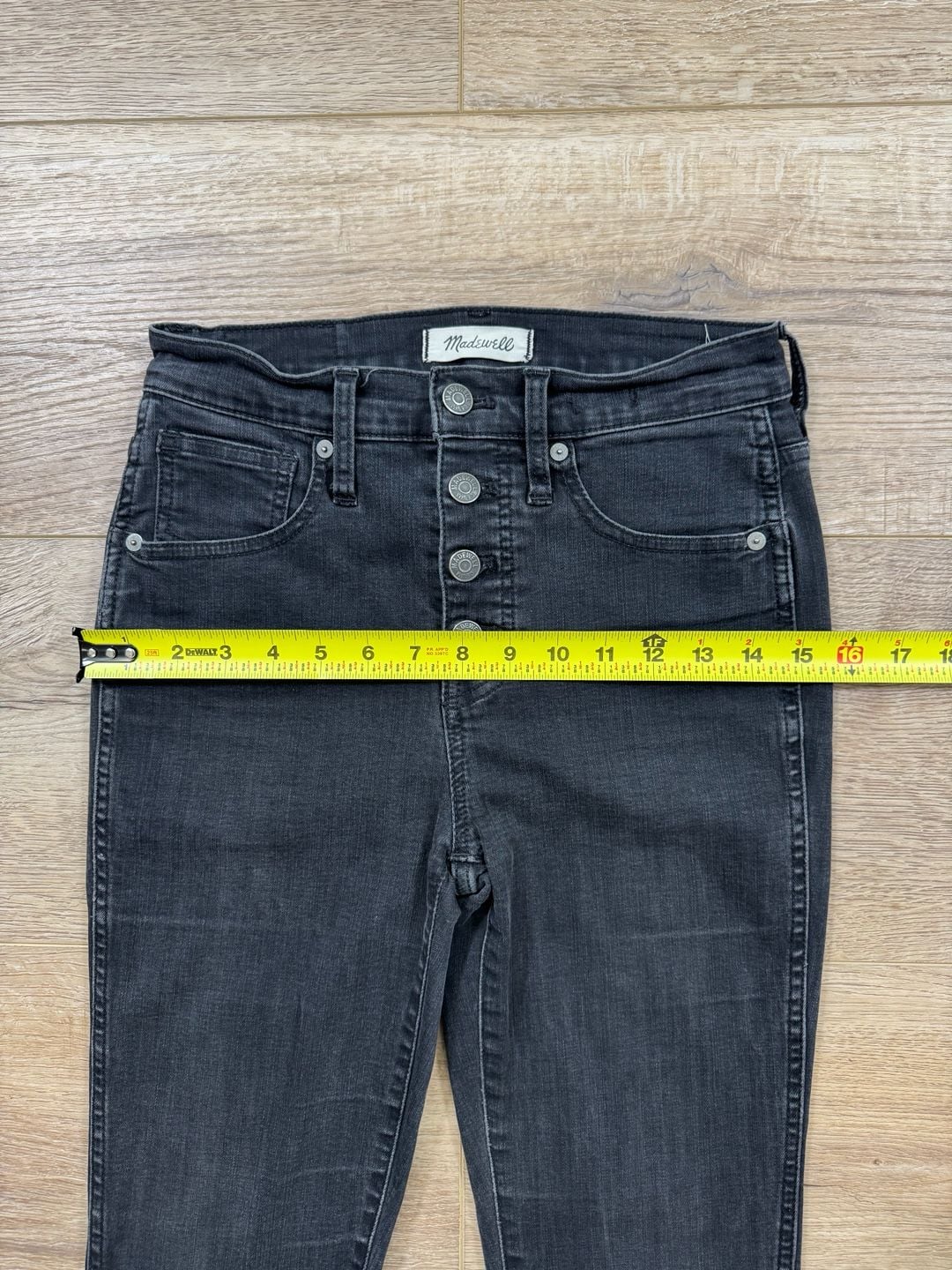 Madewell 10” High Rise Skinny Button Fly Jeans Black Raw Hem Women’s Size 25 9