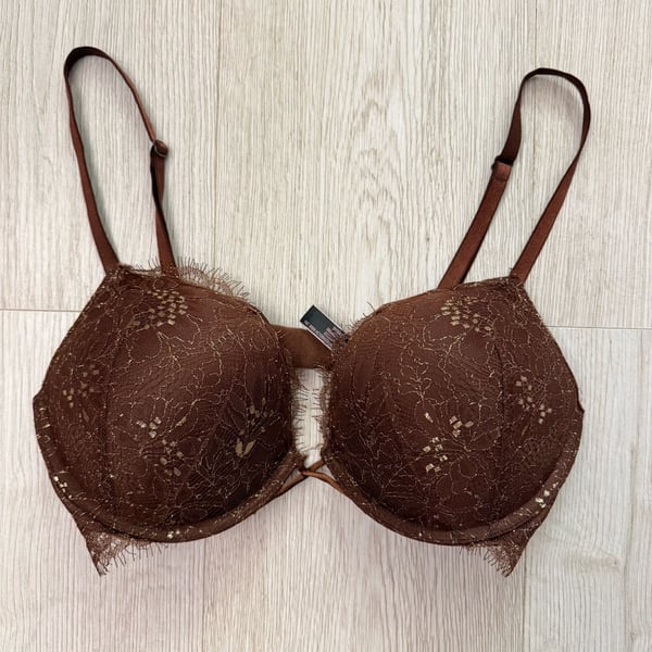 Victoria's Secret Bombshell Push-Up Bra 34C Brown Metallic Lace