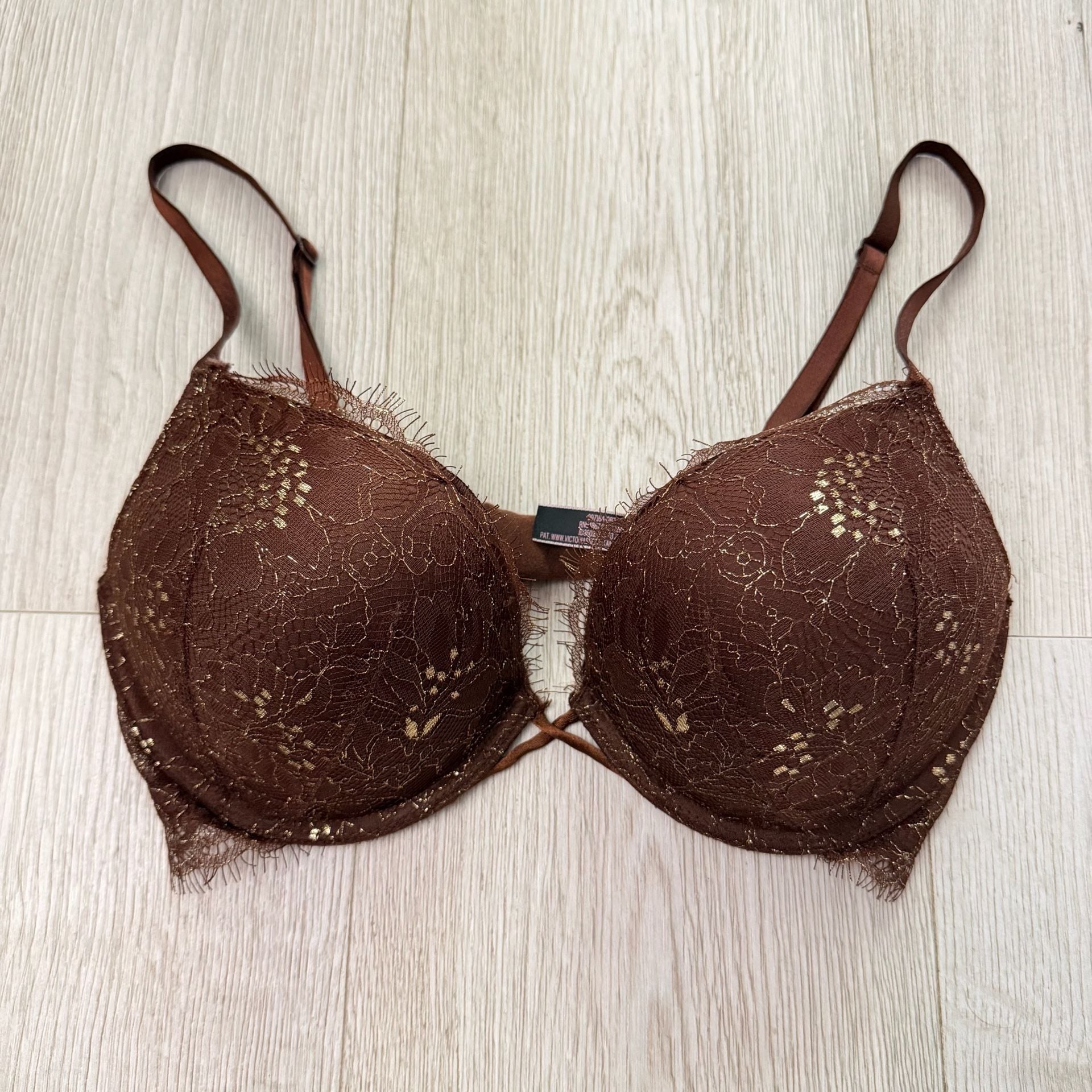 Victoria's Secret Bombshell Push-Up Bra 34C Brown Metallic Lace 5