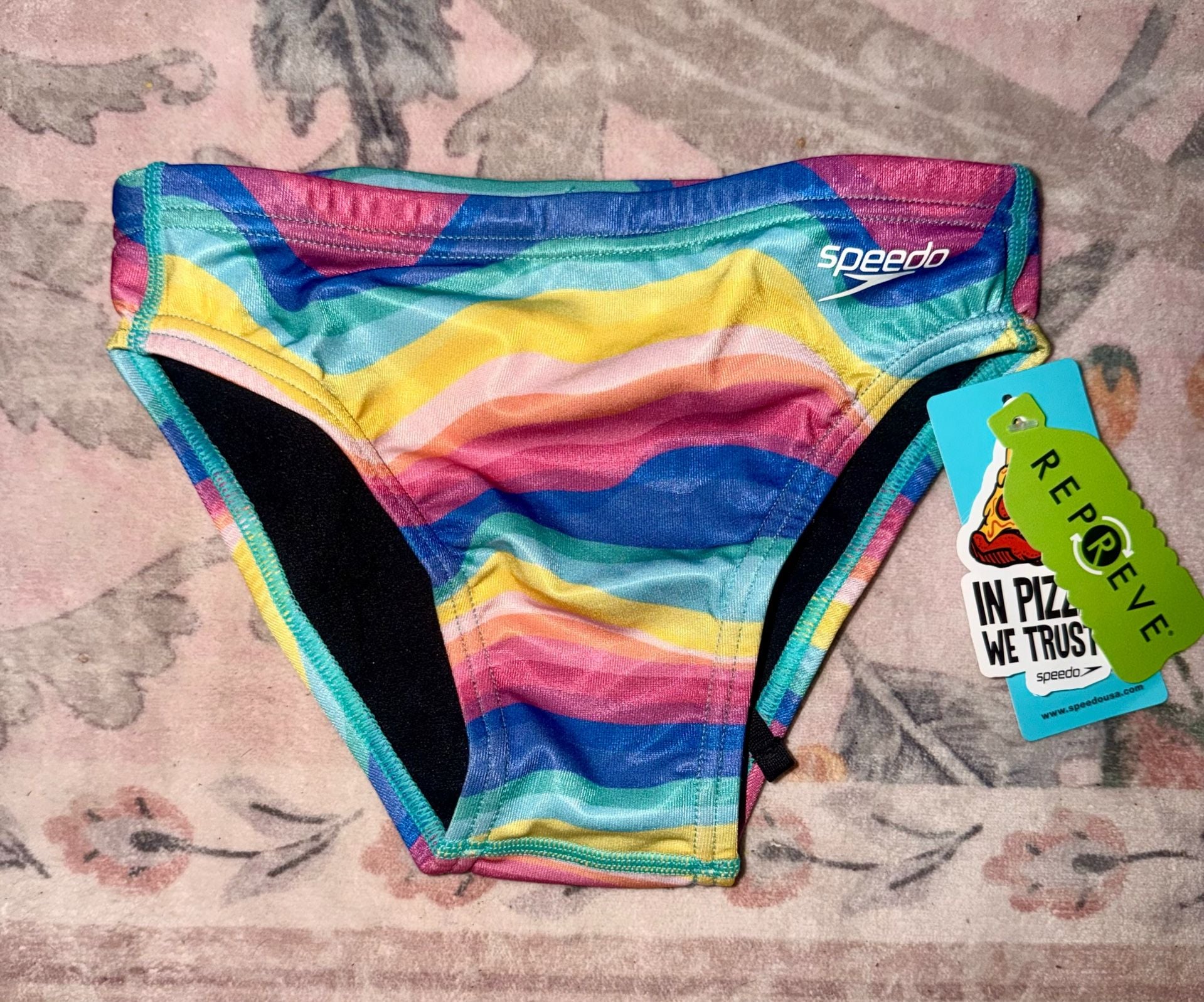 Speedo Men's Printed Swim Brief Rainbow Wave size 26 1