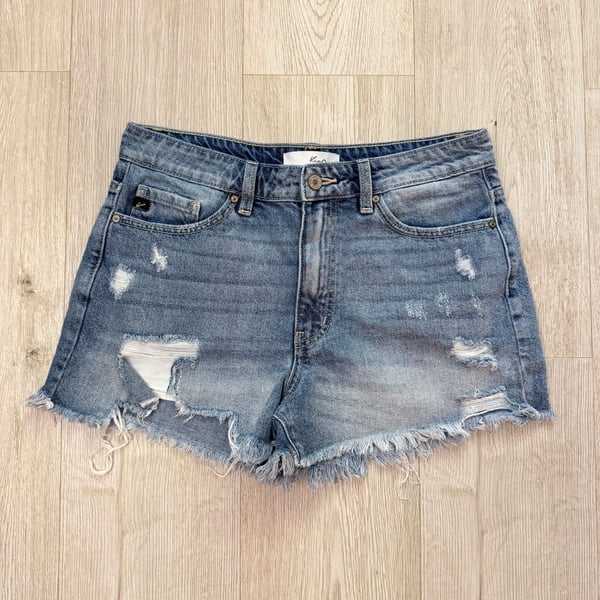 KanCan Women's High Rise Distressed Raw Hem Denim Jean Shorts