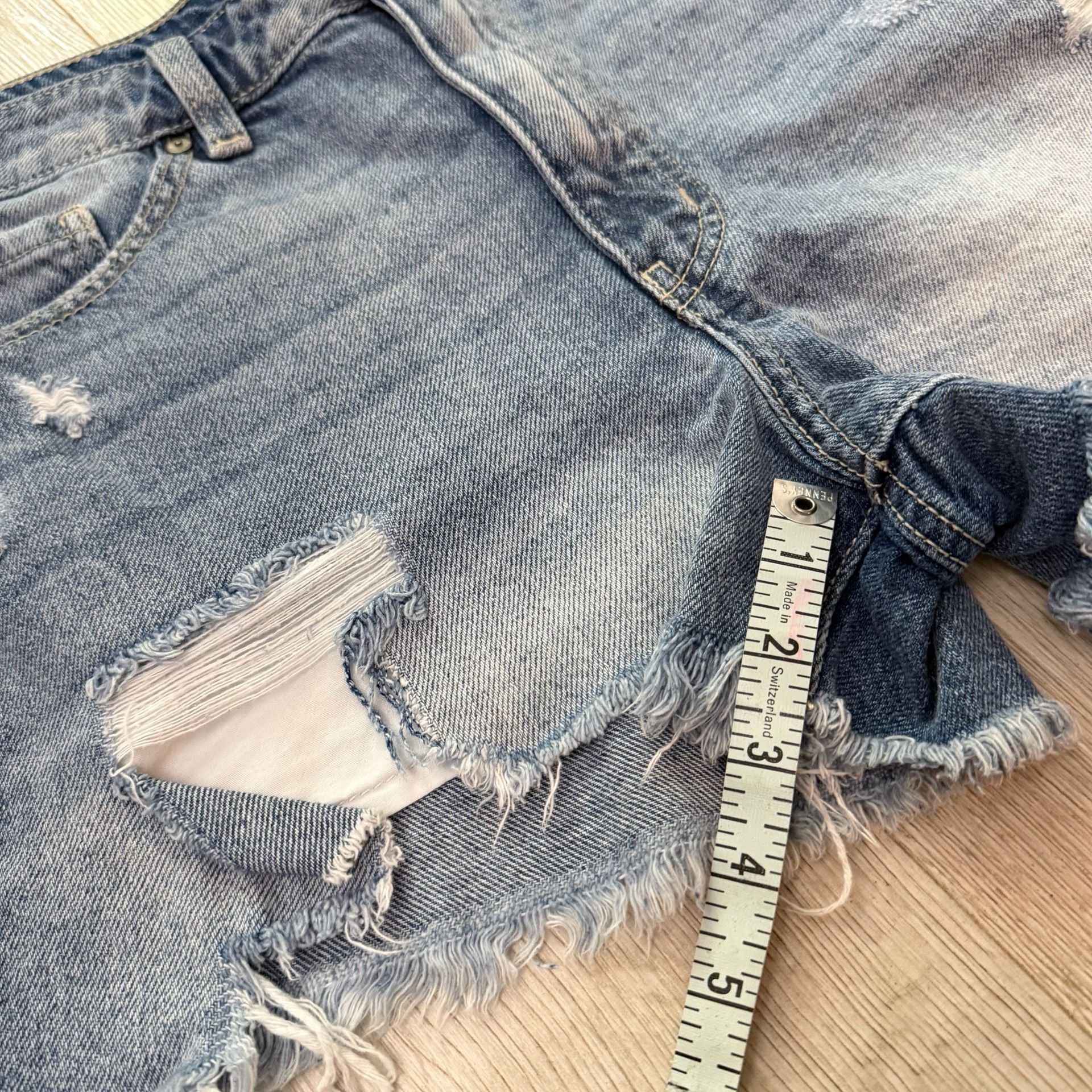 KanCan Women's High Rise Distressed Raw Hem Denim Jean Shorts 7