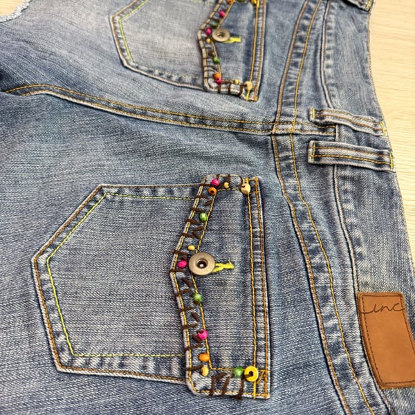 INC International Concepts Women's Blue Denim Raw Hem Shorts with Beaded Embellishments