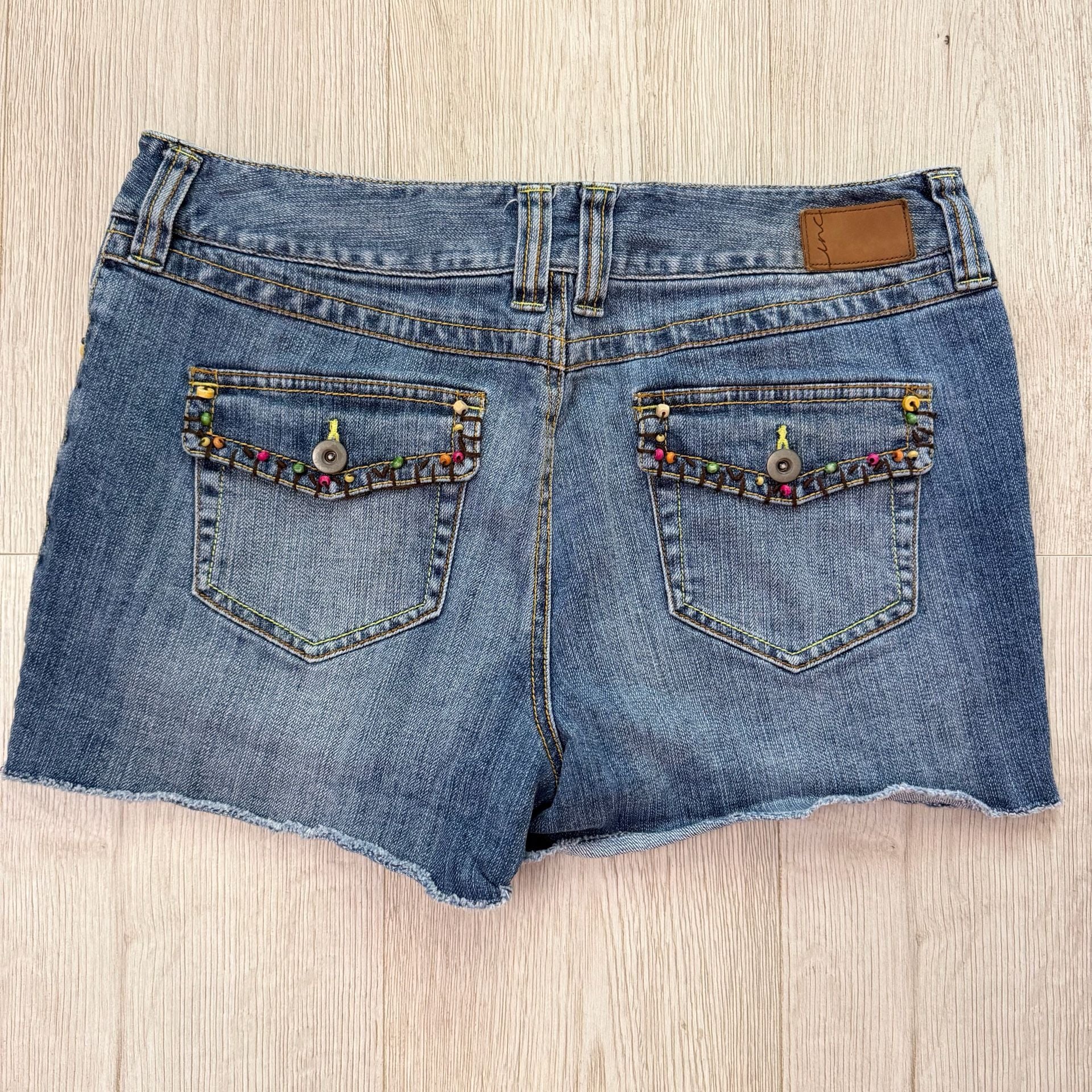 INC International Concepts Women's Blue Denim Raw Hem Shorts with Beaded Embellishments 3