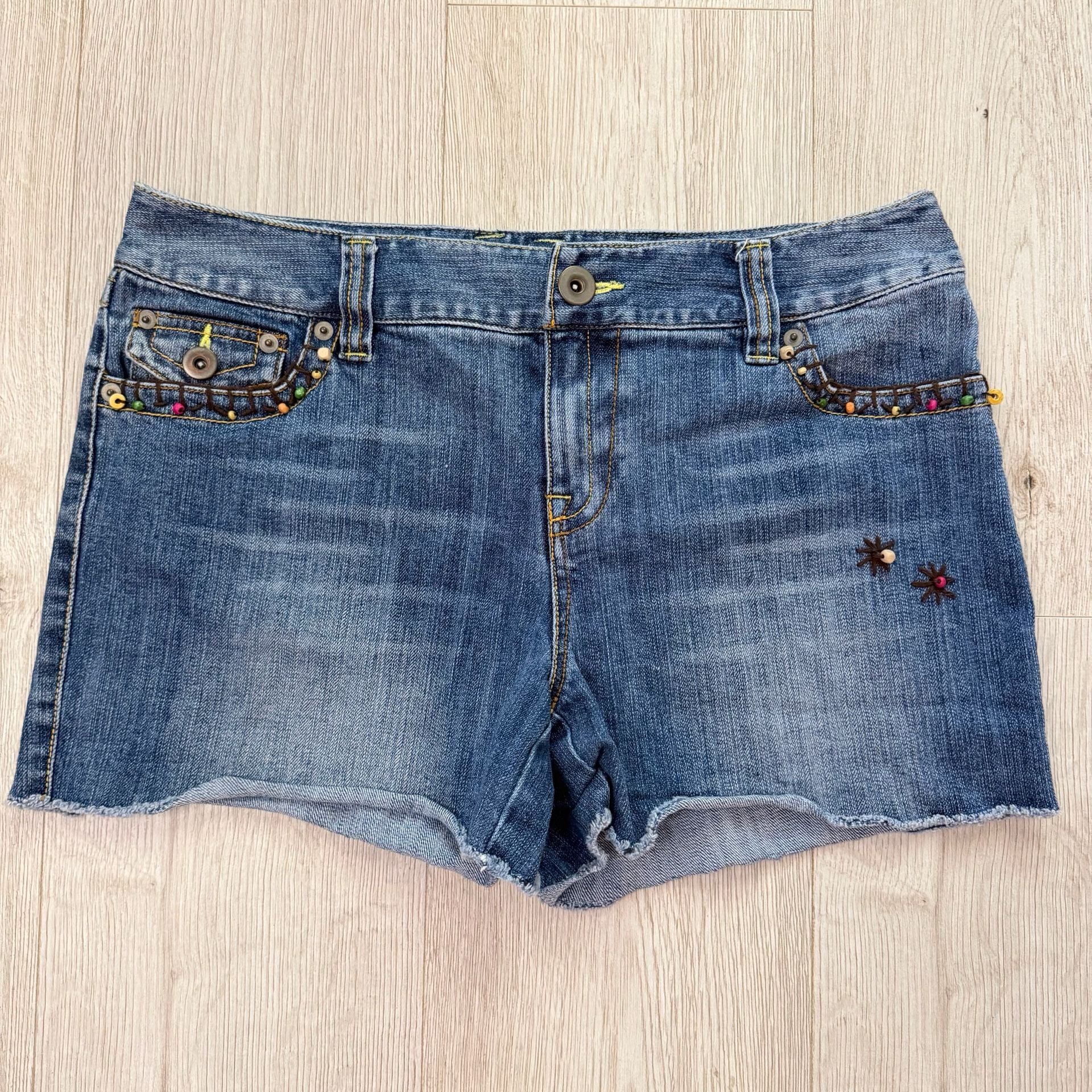 INC International Concepts Women's Blue Denim Raw Hem Shorts with Beaded Embellishments 4