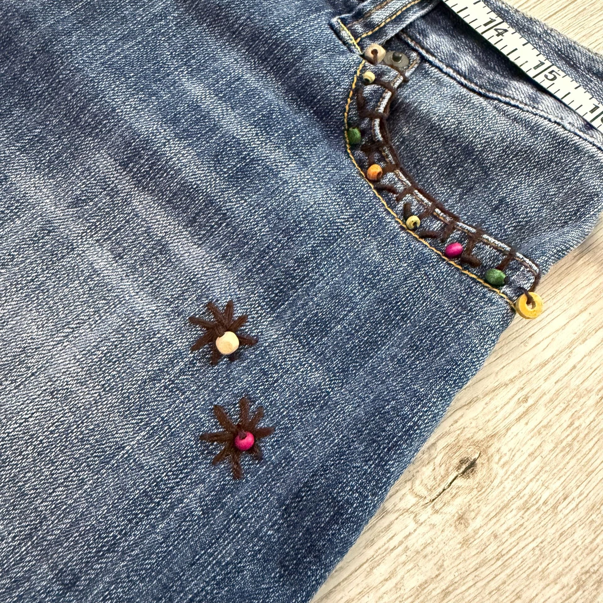 INC International Concepts Women's Blue Denim Raw Hem Shorts with Beaded Embellishments 6