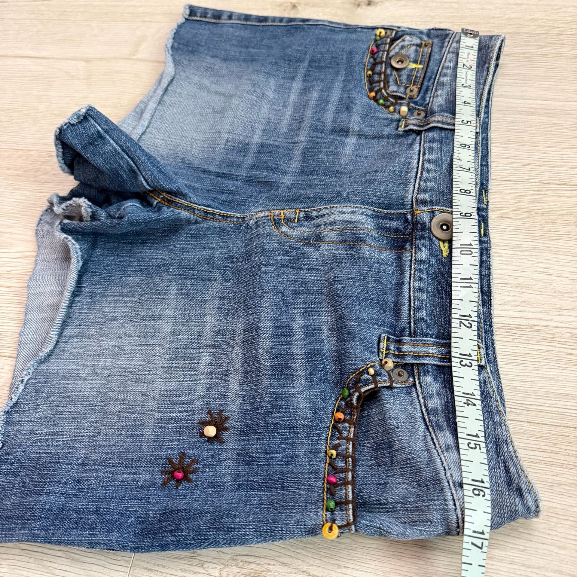 INC International Concepts Women's Blue Denim Raw Hem Shorts with Beaded Embellishments 7